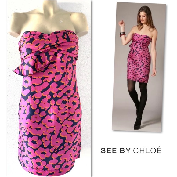 See By Chloe Dresses & Skirts - SEE BY CHLOE SILK NAVY PINK STRAPLESS DRESS 8 See By Chloe Dresses & Skirts - SEE BY CHLOE SILK NAVY PINK STRAPLESS DRESS 8